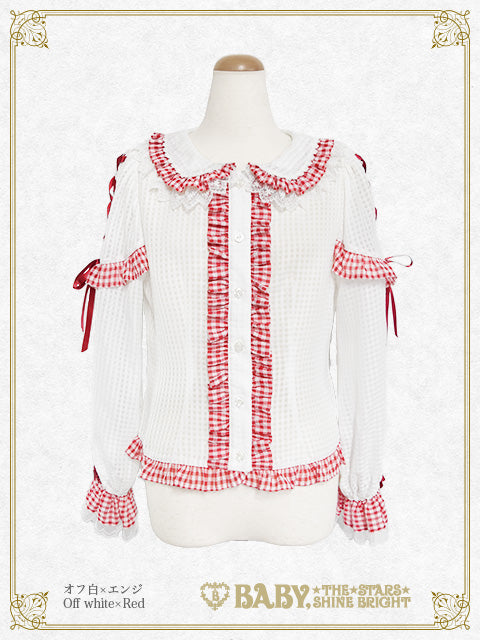 【予約】Fluffy Gingham Heart ブラウス