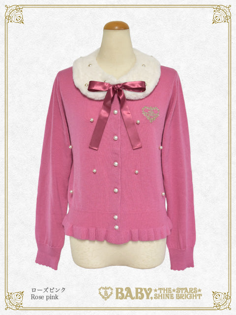 Pearl cardigan with fur collar