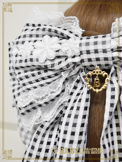 Fluffy Gingham Heart Ribbon Barrette