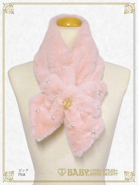 Ribbon and pearl fur muffler
