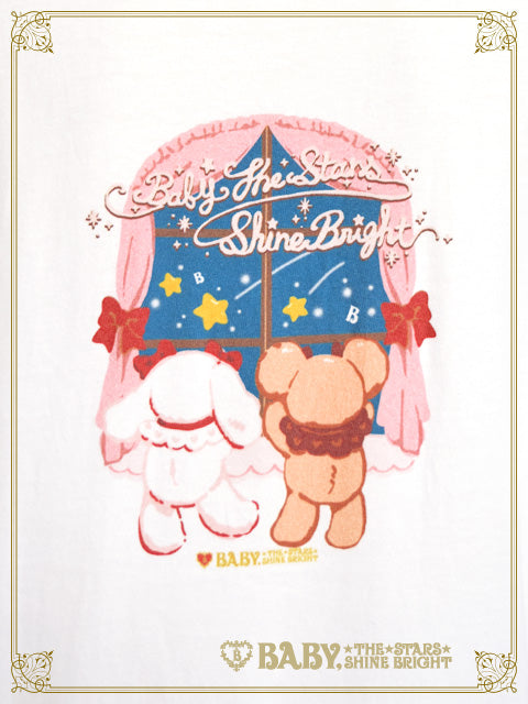 【予約】くみゃちゃんと流れ星の窓辺柄 Tシャツ