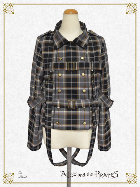 Tartan check pattern overshirt with harness belt