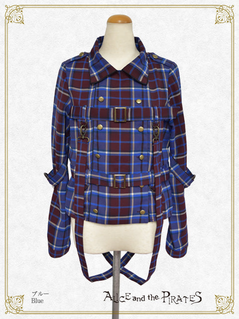 Tartan check pattern overshirt with harness belt
