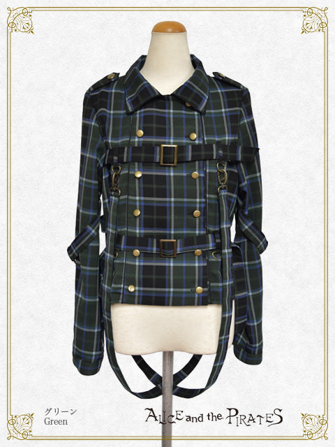 Tartan check pattern overshirt with harness belt