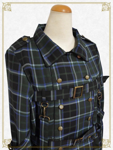 Tartan check pattern overshirt with harness belt
