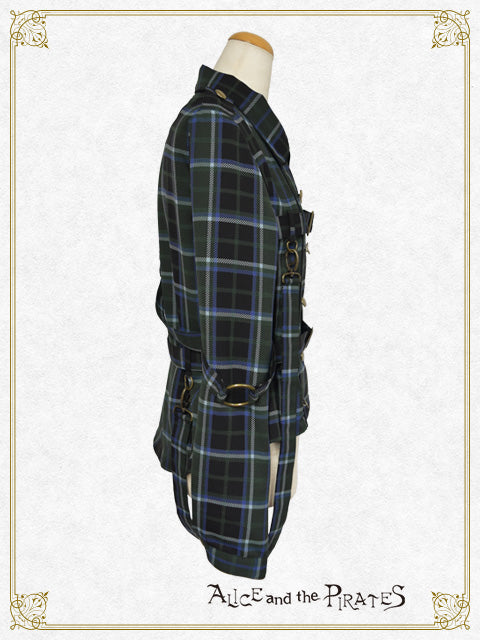 Tartan check pattern overshirt with harness belt