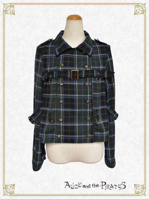 Tartan check pattern overshirt with harness belt