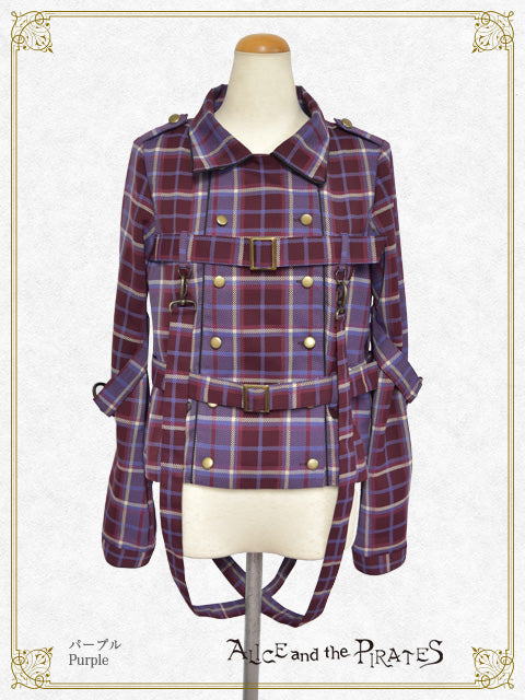 Tartan check pattern overshirt with harness belt