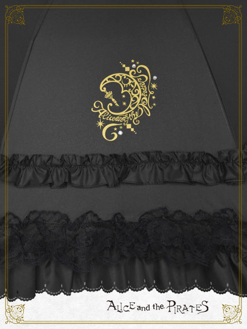 Crescent Moon and Secret Key Print Lace Frill Umbrella