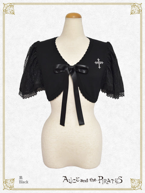 Cross-embroidered frill sleeve bolero