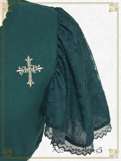 Cross-embroidered frill sleeve bolero