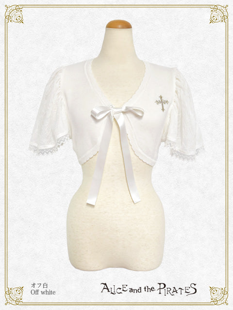 Cross-embroidered frill sleeve bolero