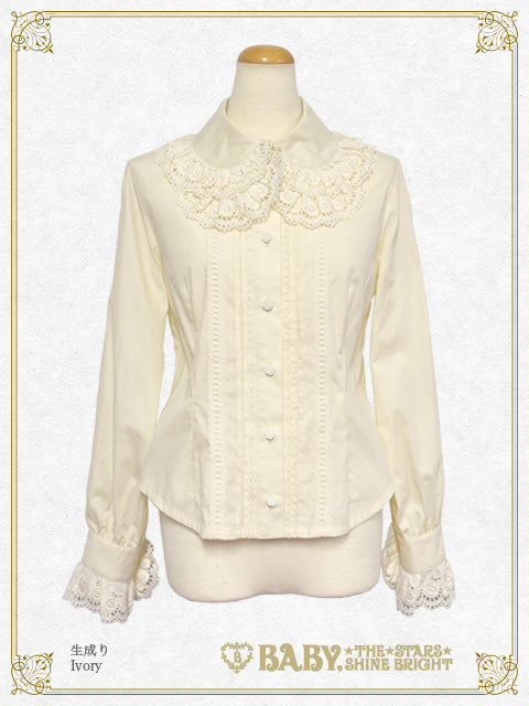 Double collar Pin-tucked sleeve blouse