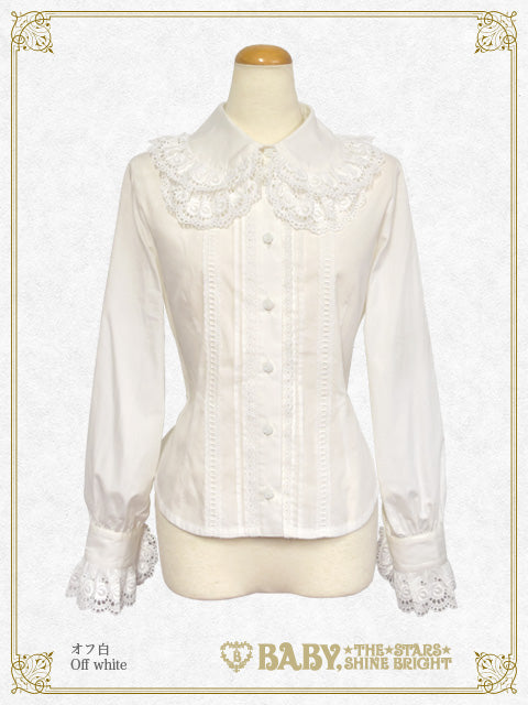 Double collar Pin-tucked sleeve blouse