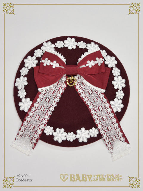Flower wreath lace ribbon beret