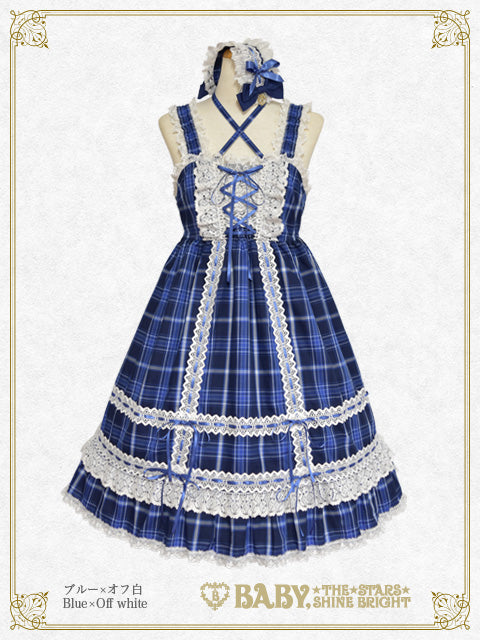 Tartan check baby doll jumper skirt＆Princess drop head dress set