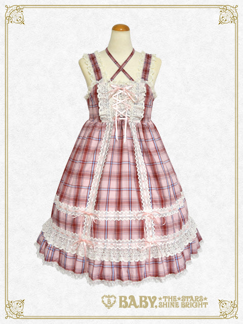 Tartan check baby doll jumper skirt＆Princess drop head dress set