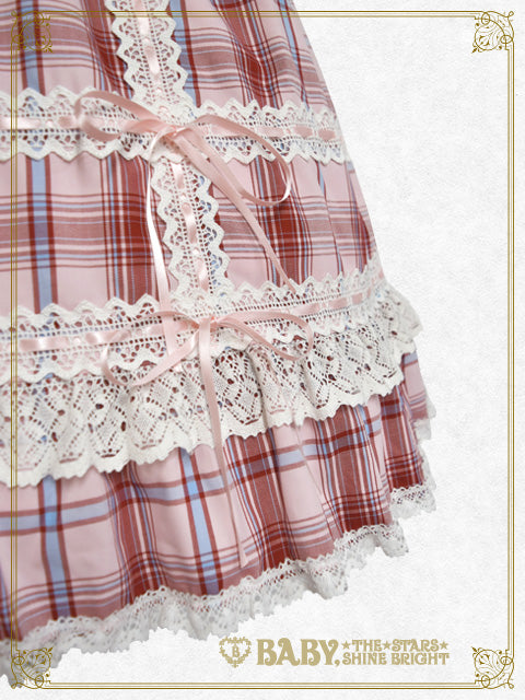 タータンチェックベビードールジャンパースカート＆プリンセスドロップヘッドドレスセット