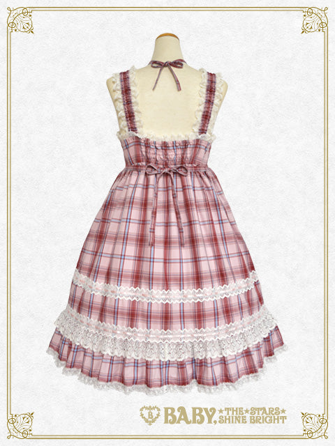 Tartan check baby doll jumper skirt＆Princess drop head dress set