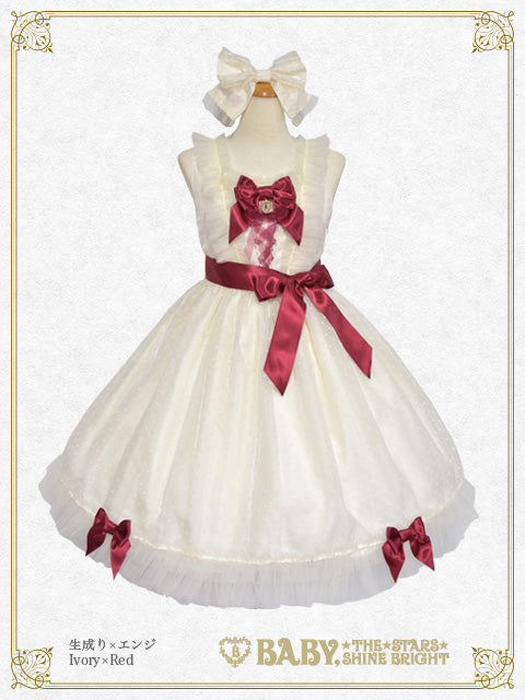 Sweet Strawberry dot jumper skirt ＆ ribbon head bow set