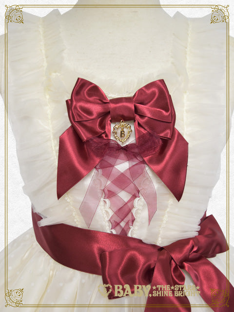Sweet Strawberry dot jumper skirt ＆ ribbon head bow set