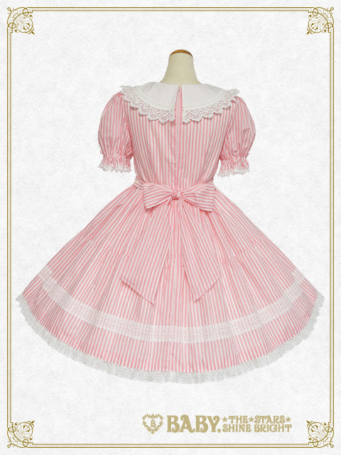 Berry♡Stripe Cafe one piece dress