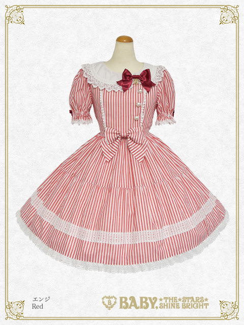 Berry♡Stripe Cafe one piece dress