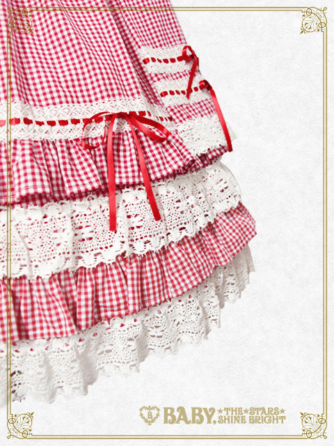 Gingham check rolled rose Doll one piece dress set