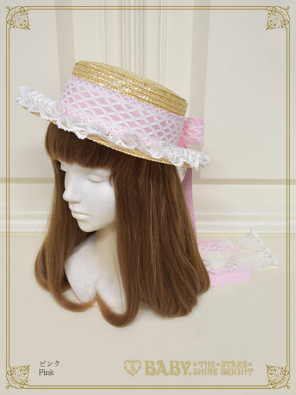 Torchon lace and grosgrain ribbon boater hat