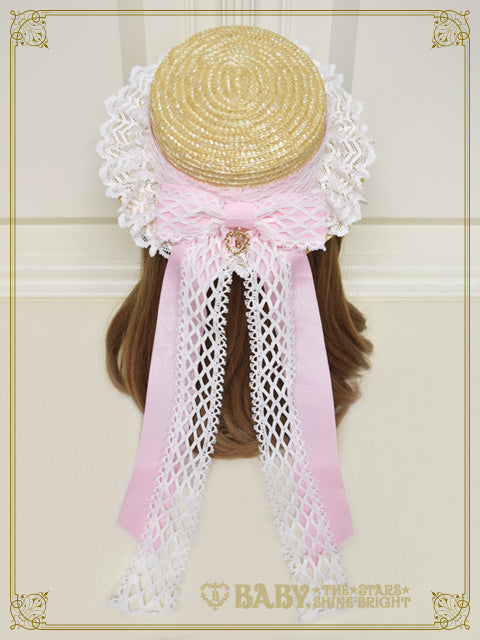 Torchon lace and grosgrain ribbon boater hat