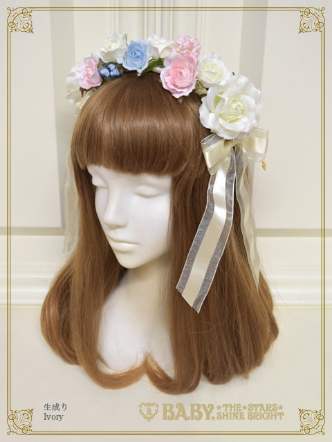 K-48 最終☆薔薇モチーフのカチューシャ＊手編みヘアバンド＊グラニースクエア にじみ出る