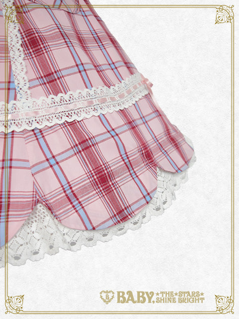 Scalloped tartan check jumper skirt & ribbon comb set