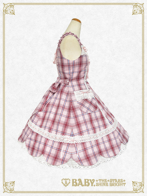 Scalloped tartan check jumper skirt & ribbon comb set