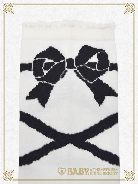 Lace up ribbon over knee socks