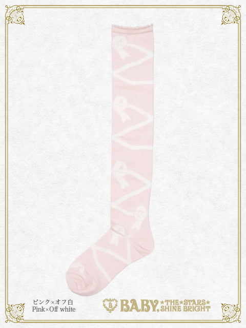 Lace up ribbon over knee socks