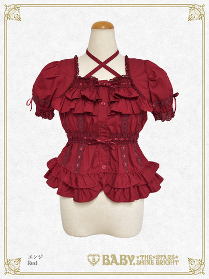 ２段フリル半袖ブラウス