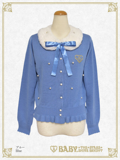 ファー衿付きパールカーディガン