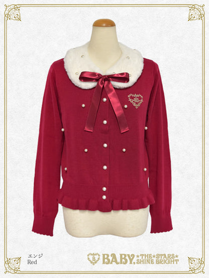 ファー衿付きパールカーディガン