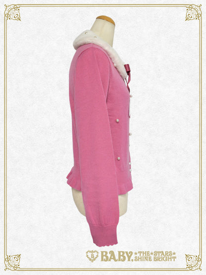 ファー衿付きパールカーディガン