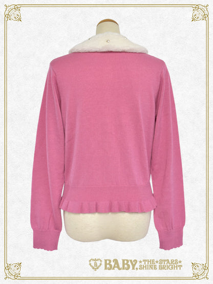 ファー衿付きパールカーディガン