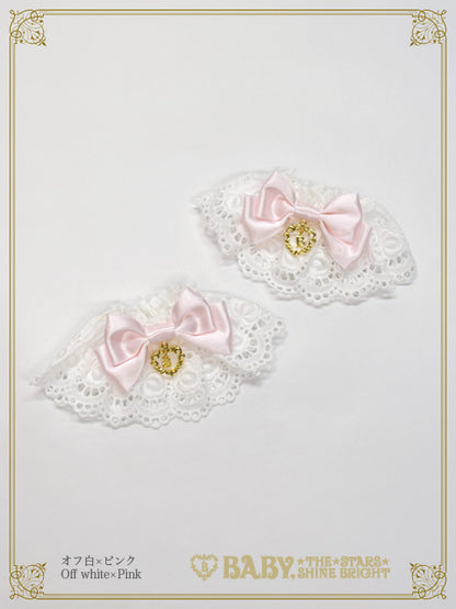 サテンリボンの綿レースお袖とめ