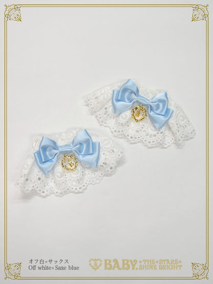 サテンリボンの綿レースお袖とめ