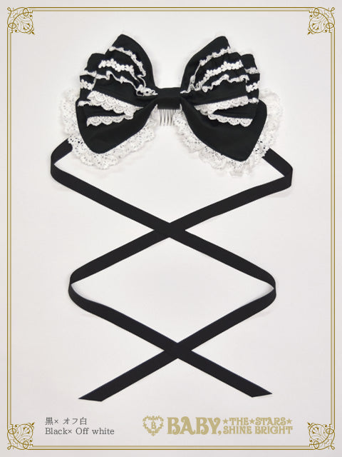 シャン・ドゥ・フルールリボンヘッドドレス黒×オフ白 シャン・ドゥ・フルールリボンヘッドドレス – BABY, THE STARS SHINE