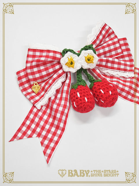 [Pre-order] Swinging Strawberry's Happy Berry Present Gingham Ribbon Clip