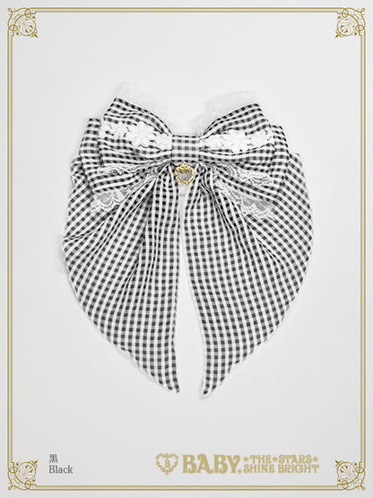 Fluffy Gingham Heart Ribbon Barrette