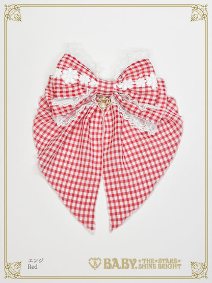 Fluffy Gingham Heart Ribbon Barrette