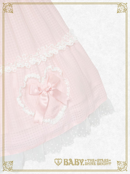 Fluffy Gingham Heart Baby Doll Jumper Skirt