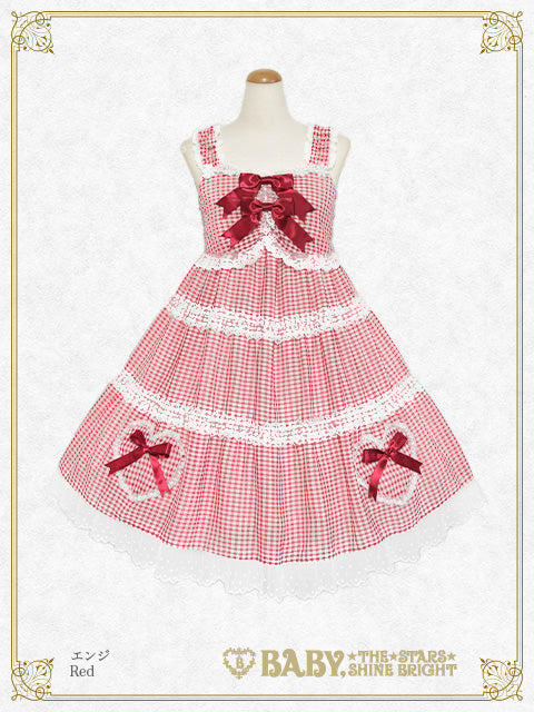 Fluffy Gingham Heart Baby Doll Jumper Skirt