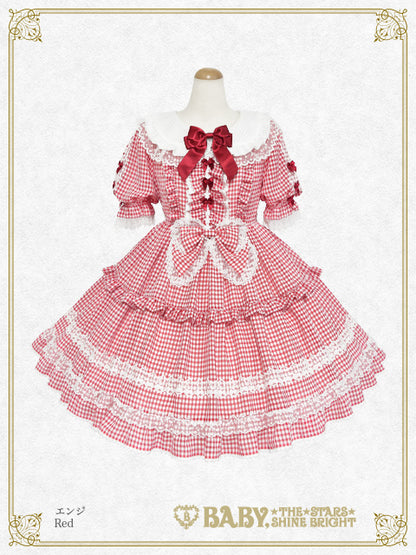 Fluffy Gingham Heart one piece dress