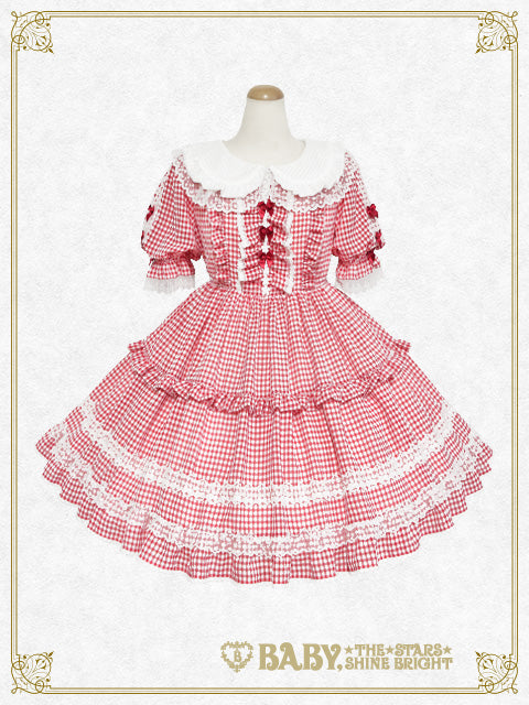 【予約】Fluffy Gingham Heart ワンピース